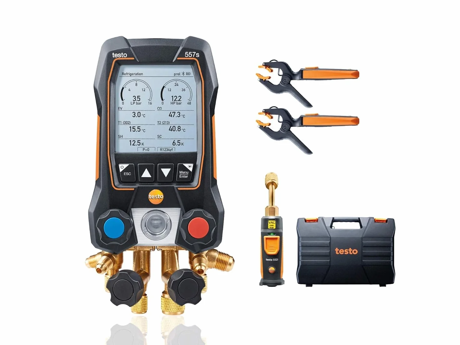 Testo 557s Kit I - Collettore digitale con app 2 x 115i, termometro a morsetto per tubi, 1 calibro 552i micron I per sistemi HVAC, con Bluetooth