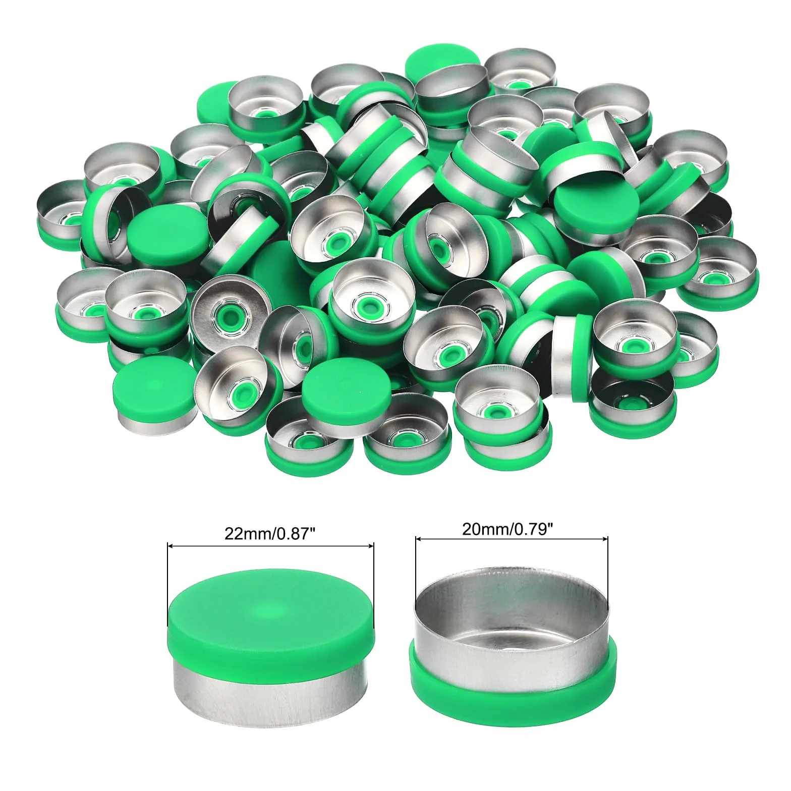 PATIKIL 20mm Tappi A Strappo, 100 Pezzi Sigilli Per Fiale Tappi In Plastica E Alluminio, Verde