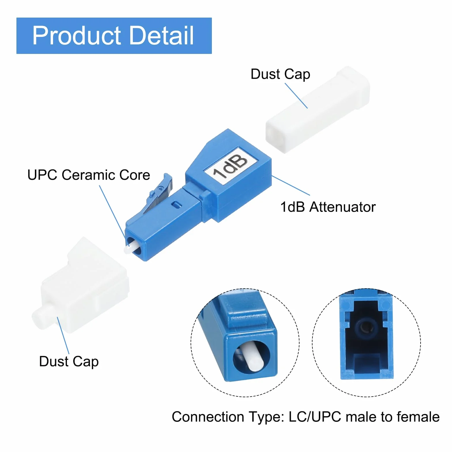 QUARKZMAN Attenuatore per Fibre Ottica Lc da 1 Db, Attenuatore per Fibre Ottica Fisso Monomodale Lc/Upc Sm da Maschio a Femmina per Trasmissione in Fibre Ottica, 4pz