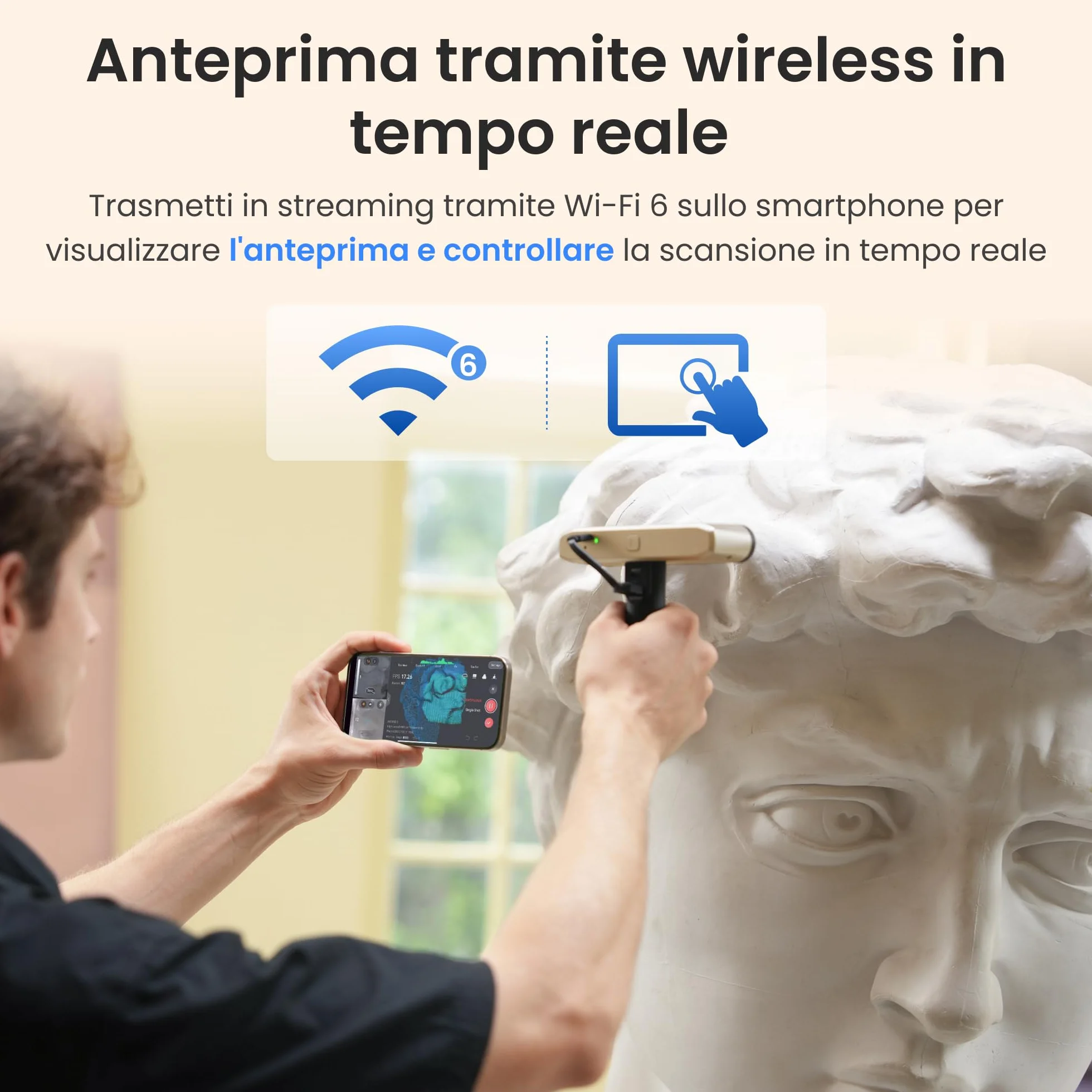 Revopoint INSPIRE 2 Scanner 3D per stampa 3D, Precisione da 0,03 mm, Laser Multilinea e Luce Strutturata, Scansione Wireless per Esterni, Scansioni a Colori, per iOS/Android/Win10/11, Standard