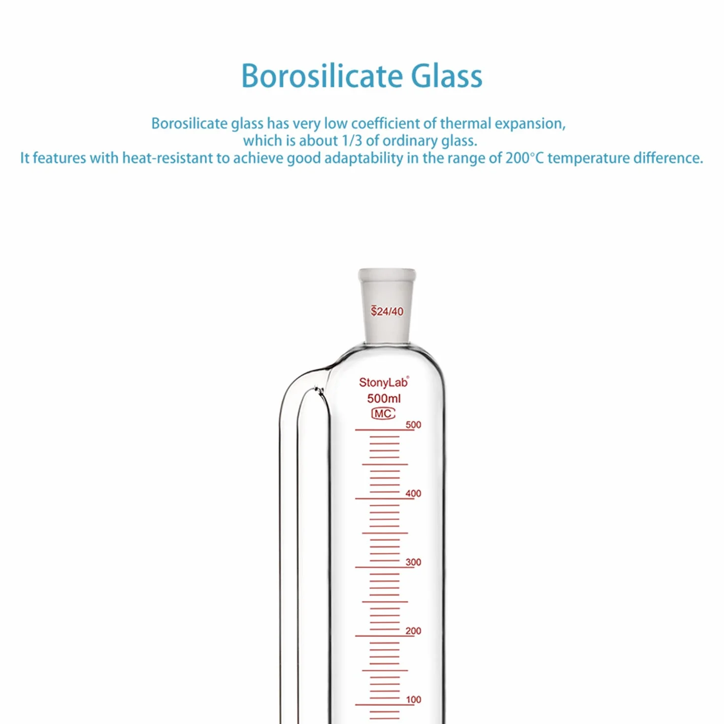 stonylab Pressione Graduata Equalizzazione Aggiunta Imbuto, Vetro Borosilicato Imbuto di Caduta con 24/40 Congiunto Valvola ad Alto Vuoto per Laboratorio Vetro Ulteriori Imbuto, 500 ml