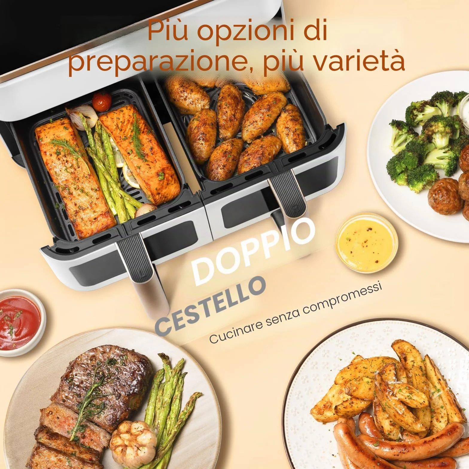COSORI Airfryer, vincitore del test Stiftung Warentest, friggitrice ad aria calda 2 camere con finestra di visualizzazione, interno in metallo riduce il contatto in plastica