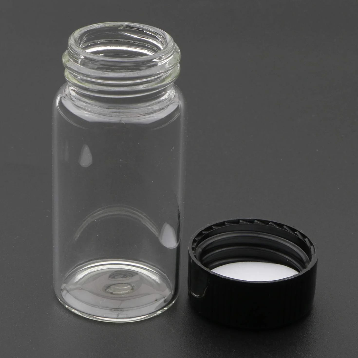 KAHEIGN 20Pcs Fiale di Vetro Trasparente, 20ml 2/3 Oz Bottiglie di Vetro Campione con Tappo Nero a Vite in Plastica Contenitore Trasparente per Fiale da Laboratorio