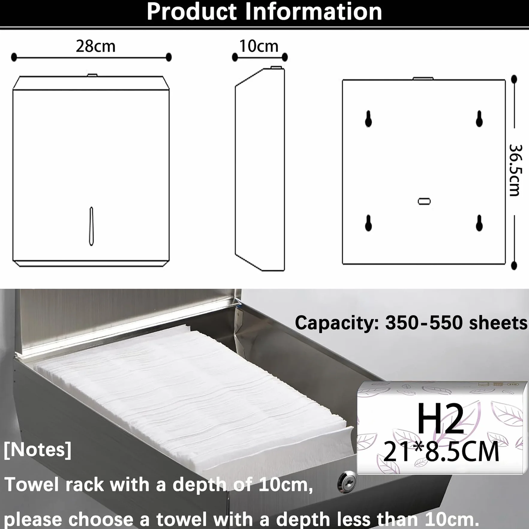 NICEME Distributore Asciugamani Carta Acciaio Inox 350-550 Fogli Argento