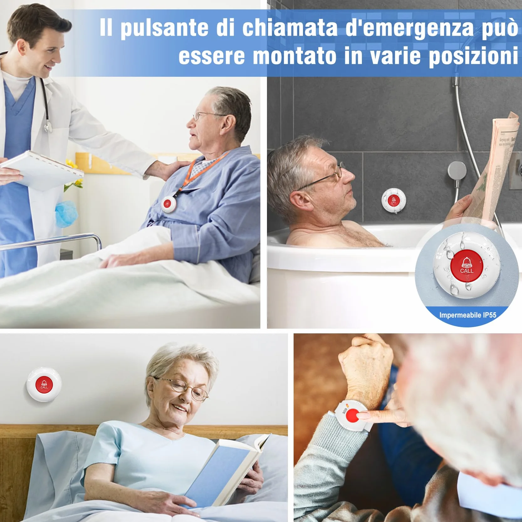 Daytech Salvavita Anziani,L'allarme per Anziani è Adatto per Anziani/ Pazienti/ Donne in Gravidanza/ Bambini che Necessitano di Assistenza Domestica(2 ricevitore + 2 pulsante + 2 braccialetto)