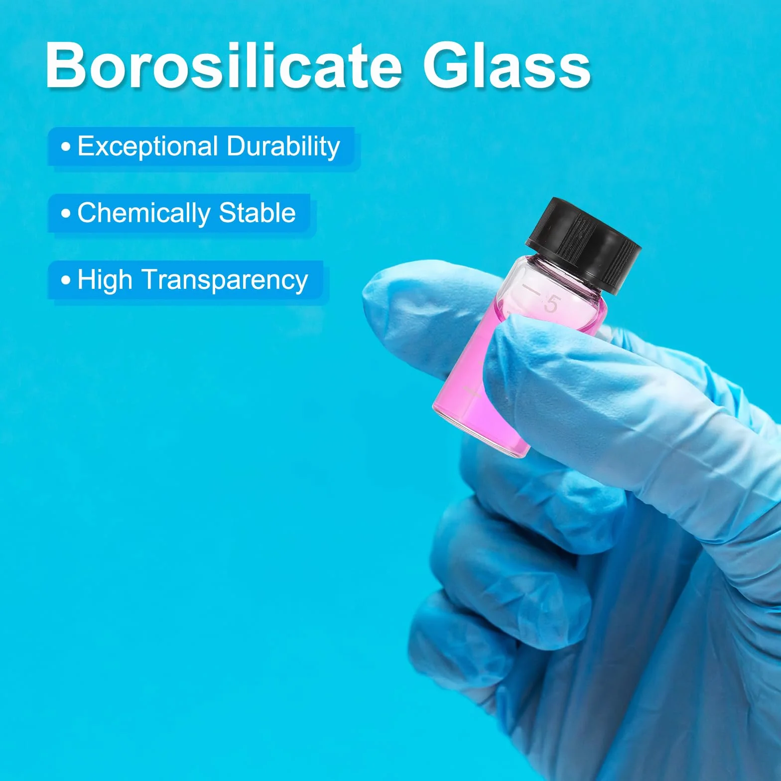 PATIKIL 4pz 5ml Piccoli Viali Vetro Trasparente con Tappo a Vite Nero, Bottiglie Campionamento Graduato Vetro Borosilicato Conservare Solidi Liquidi e Polveri