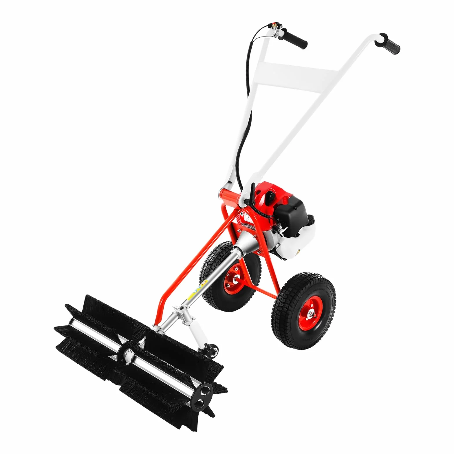 Spazzatrice a benzina, spazzatrice per prato, spazzatrice per fogliame, velocità regolabile, ruote, pala da neve, erba artificiale, marciapiedi, pulizia stradale, larghezza spazzola 60 cm
