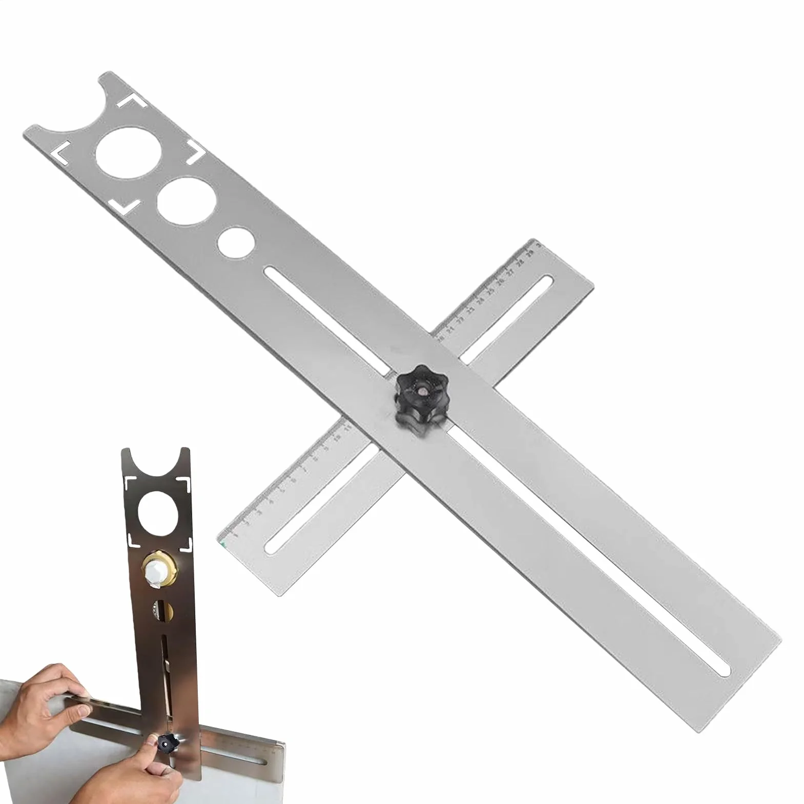 Strumento di misurazione per piastrelle, strumento di misurazione universale regolabile in acciaio, righello localizzatore per fori, per pavimenti, ceramica, marmo, legno, vetro