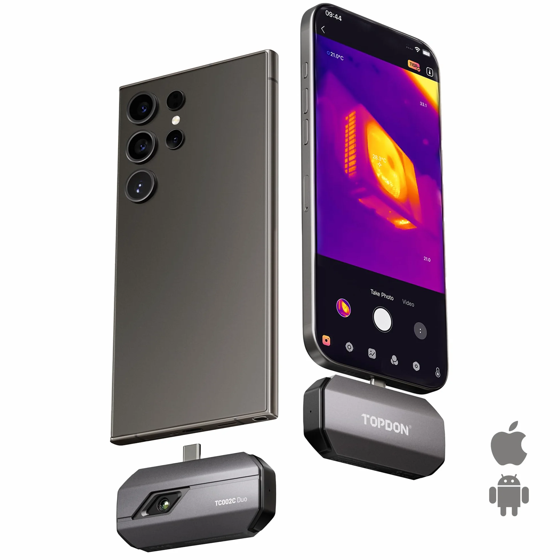 TOPDON Telecamera TC002C Duo per Android/iOS, 512 x 384 TISR ad alta risoluzione, -20-550 °C, 25 Hz, per smartphone/tablet/PC, USB-C/Lightning, fotocamera a infrarossi per ispezioni elettriche