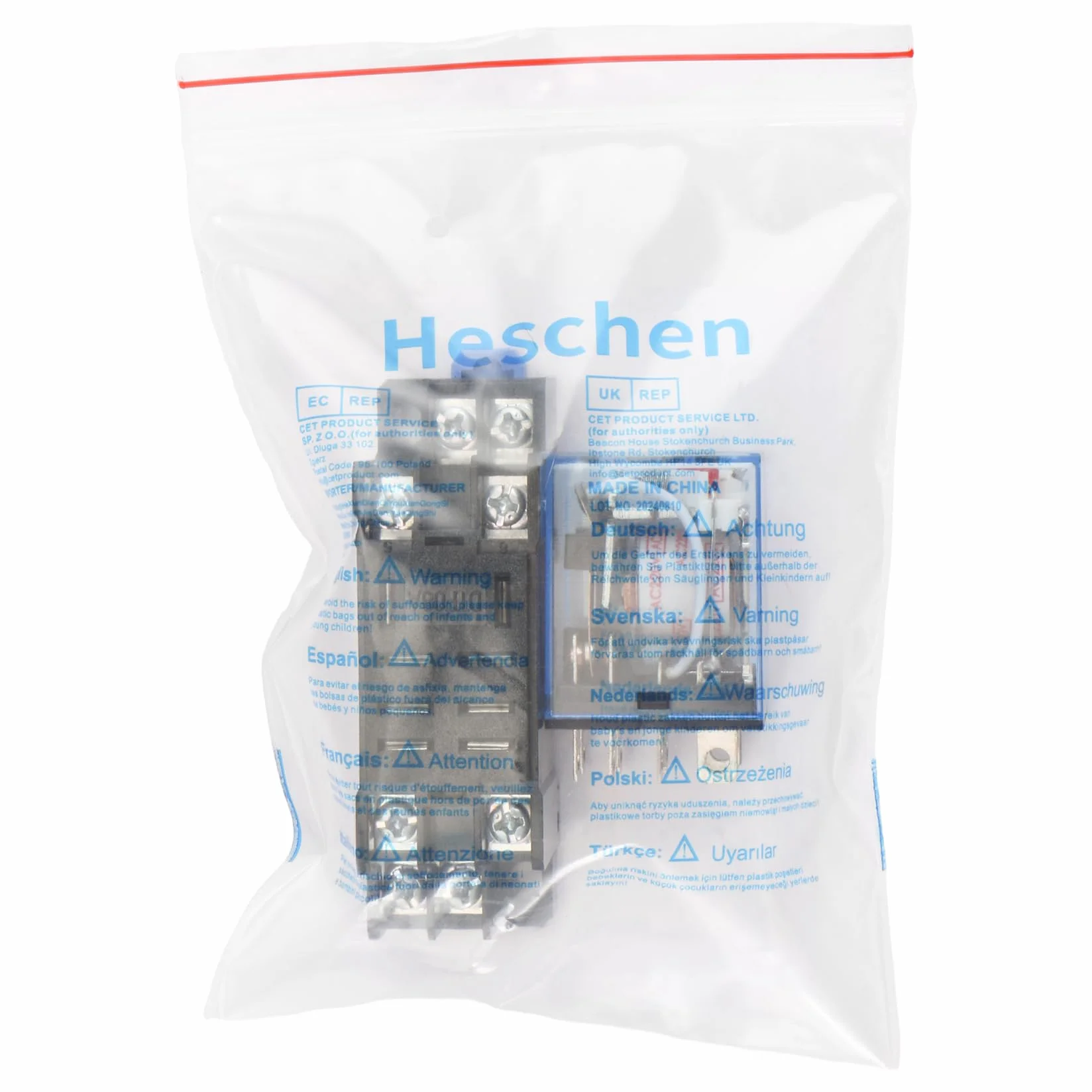 Heschen Relè per uso generico, LY2NJ, bobina 220VAC, 10A 24VDC/220VAC, DPDT, indicatore LED, con base a bussola