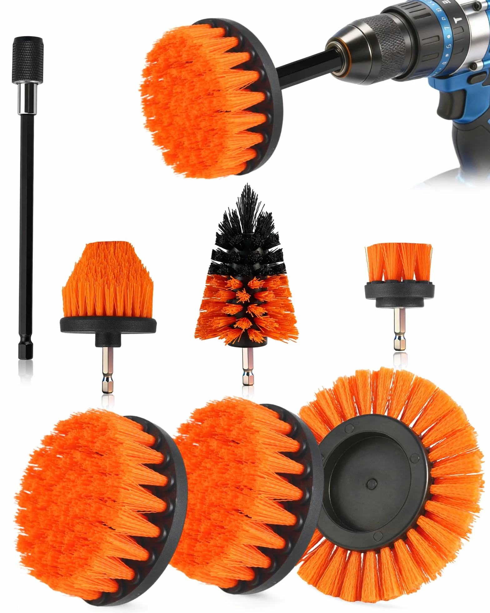 Set 7 Spazzole per Trapano – Spazzola per Trapano per Pulire per Pulizia Sedili Auto, Polster e Superfici – Spazzole per Trapano per Pulizia Auto, Bagno, Cucina (Nero)