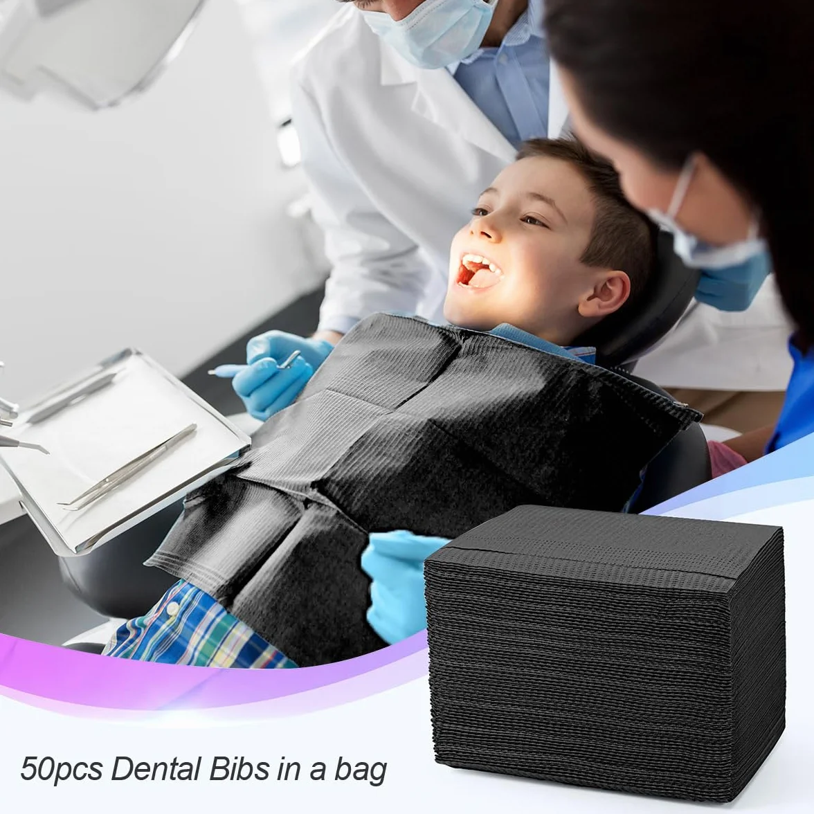 Bavaglini Dentali 50 Pezzi 33 x 45cm Usa e Getta Tovaglia Monouso per Tatuaggi Nero