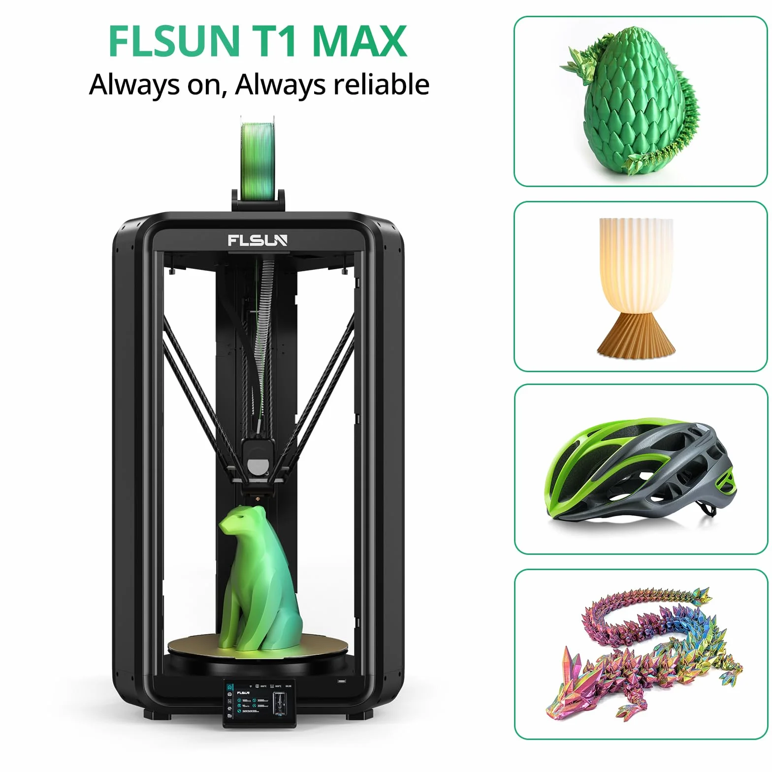 FLSUN T1 Max Stampante 3D Delta, 1000 mm/s Alta Velocità e Precisione, Design Ultra Silenzioso per Ufficio, Ugello in Acciaio & Livellamento Automatico, Area di Stampa Grande 300x300x297 mm