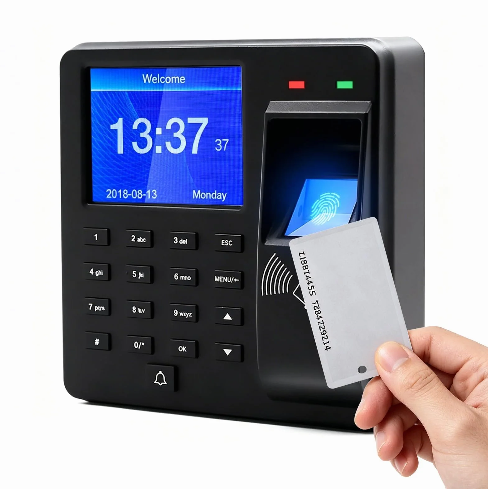 Rilevamento del tempo per piccole imprese, timbri con impronte digitali, password e ID (schede 15ID incluse), registrazione dell'orario di lavoro con esportazione USB, nessun costo mensile