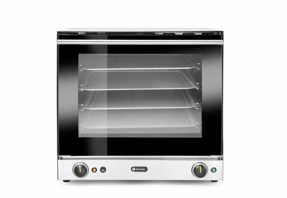 HENDI Forno a Convezione Professionale H90S con Umidificazione Manuale, 2670W, incl. 4 Teglie in Alluminio, 2 Ventole, 50–300°C, Porta Doppio Vetro, 230V, 595x595x(H)570mm, Acciaio Inox