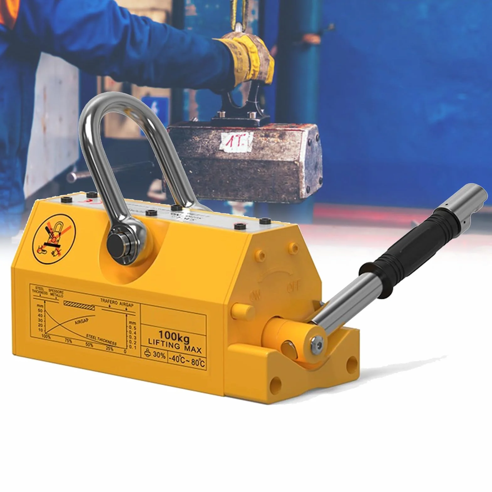 Magnete di sollevamento - Sollevatore magnetico al neodimio con capacità di trazione di 600 kg per sollevamento e applicazioni di gru da officina