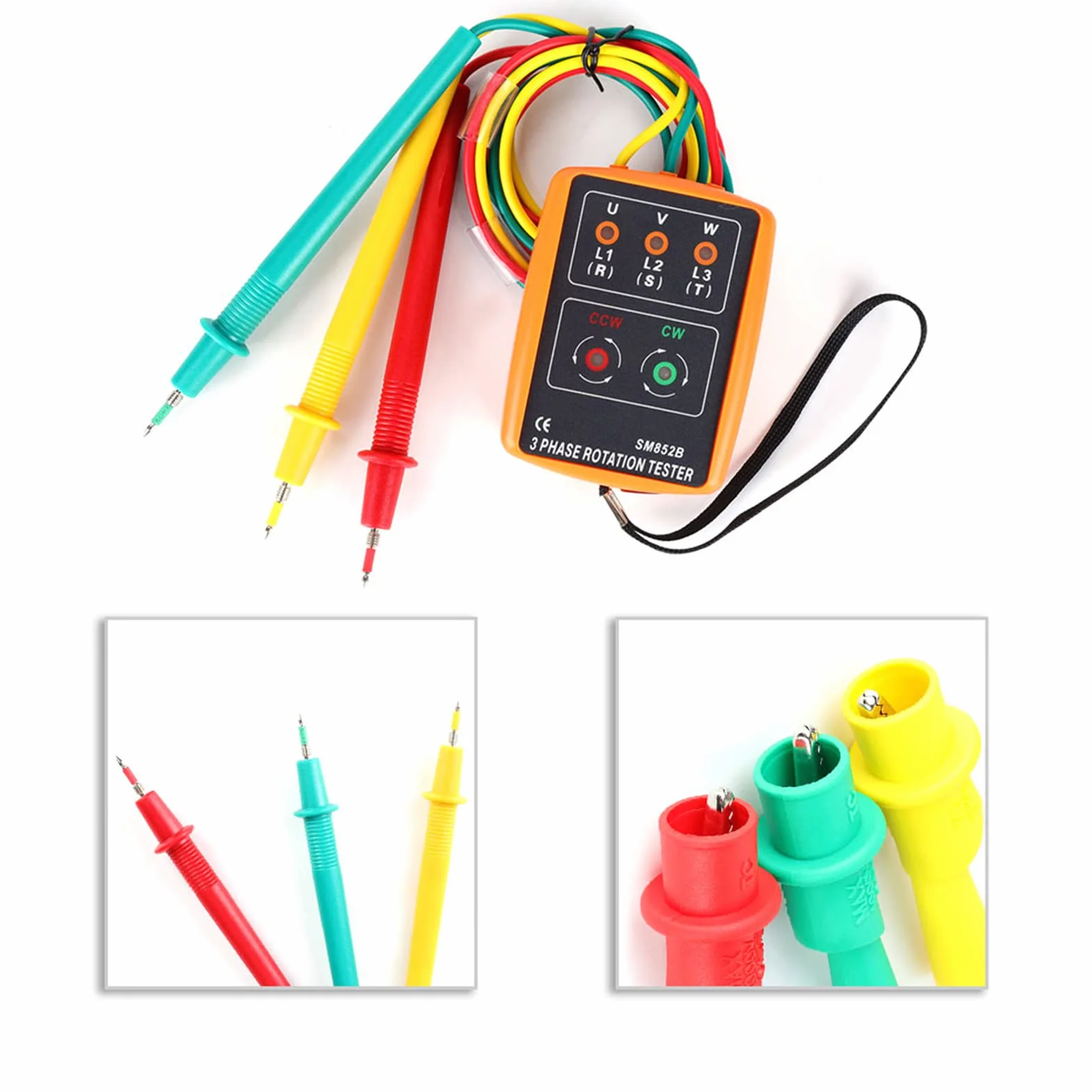 Tester Rotazione Fasi, Akozon SM-852B Tester Rotazione Trifase 60V~600V AC Senso Ciclico Fasi Indicatore di Sequenza a 3 Fasi, Indicazione di Fase Aperta e Indicazione Rotazione di Fase, 20Hz-400Hz