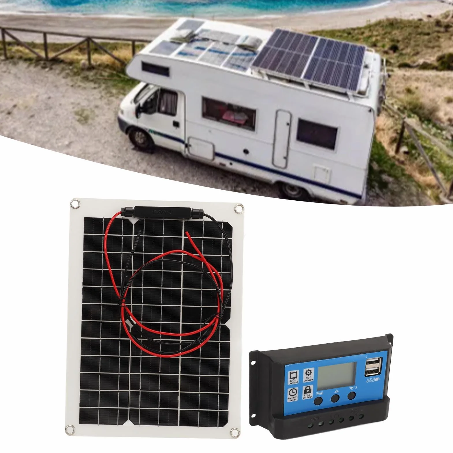Pannello Solare 300W Alta Efficienza per Campismo e Outdoor con Regolatore di Carica IP67 - Kit Solare Completo 12V/24V 50A per Auto e