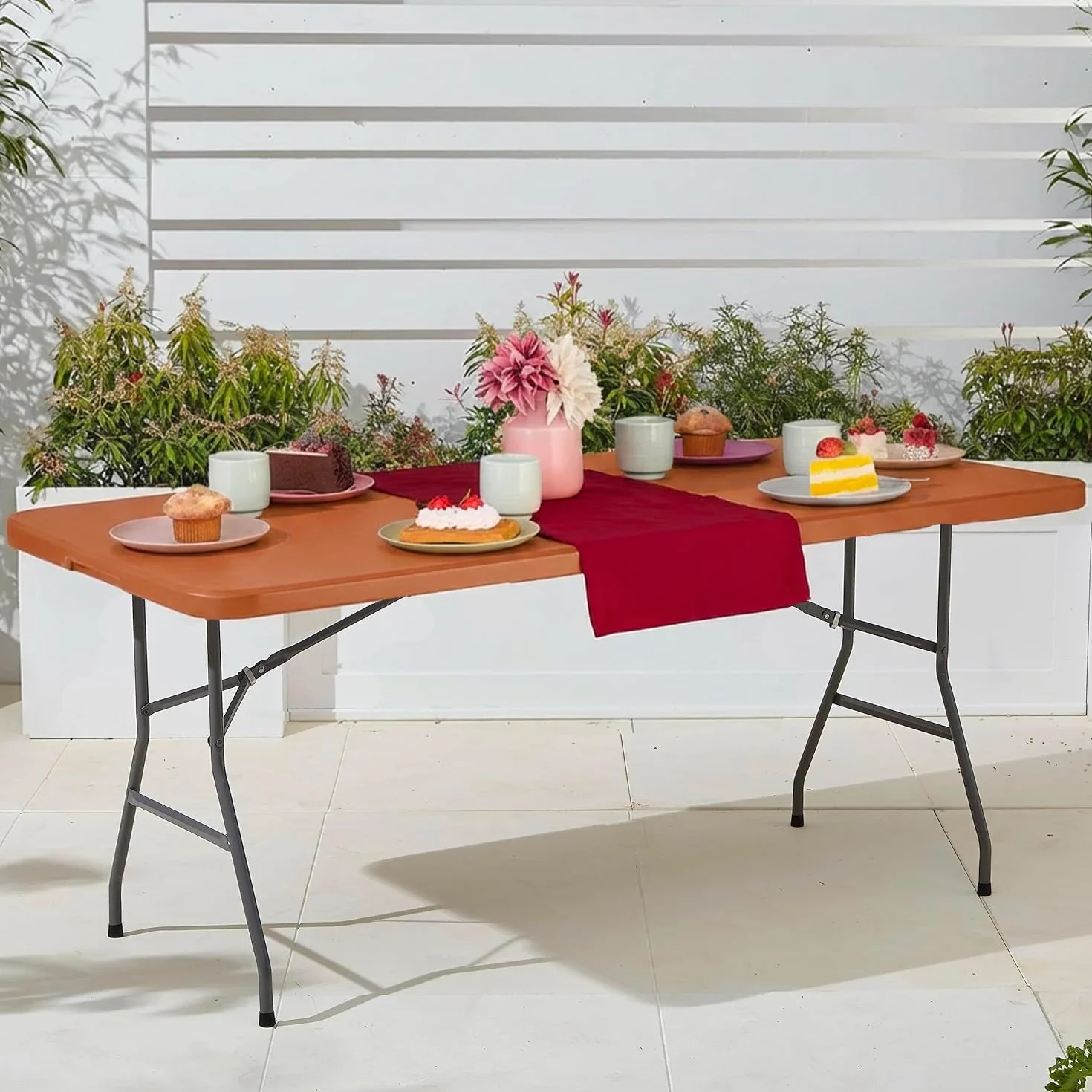 Avilia Tavolo Pieghevole da Pranzo Salvaspazio in HDPE per 6 Persone 180x70x74 cm Marrone