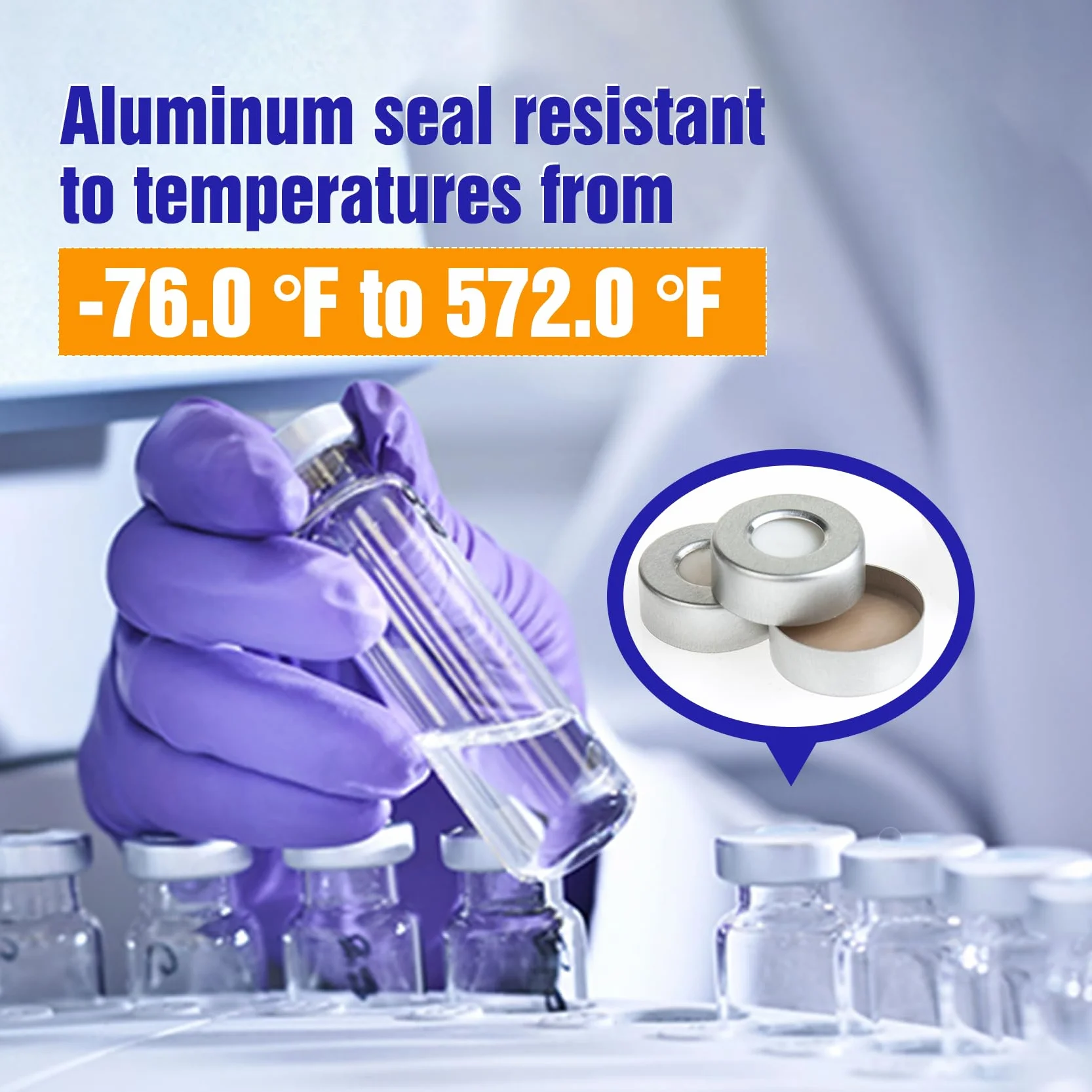 Tappo a Crimpare in Alluminio 20 mm, Guarnizione PTFE Naturale/Silicone Bianco per Fiale Spazio di Testa, Confezione da 100