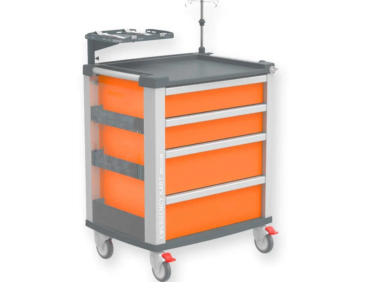 GIMA - Compact medium kart emergenza, in alluminio, con 4 cassetti, arancione, 804x616xh975 mm, 45668