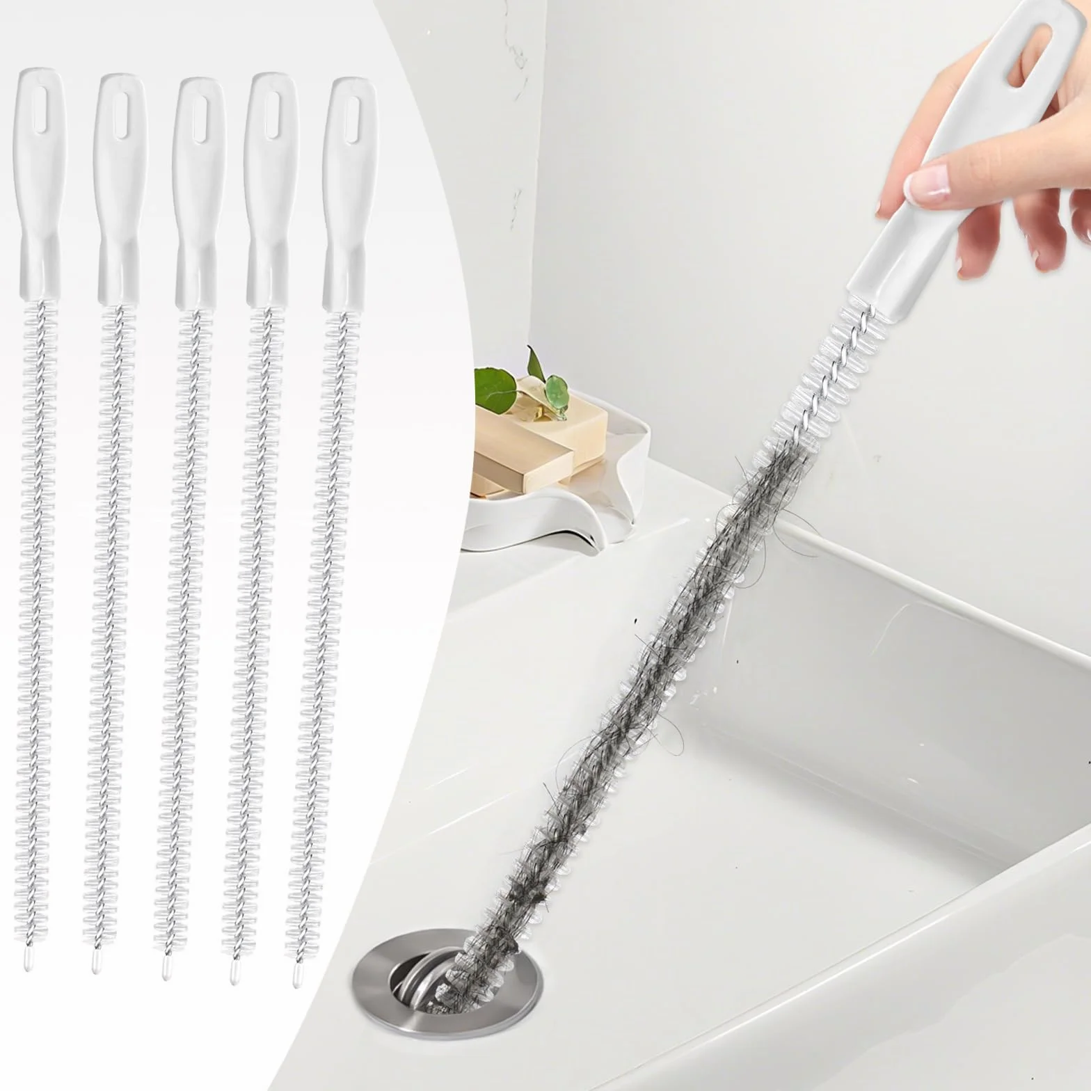 elzle 5 Pezzi Spazzola Stura Lavandini e Scarichi,45 cm Flessibile Spazzola Pulire le Tubature Pulizia,La Pulizia Della Fogna Spazzola di Pulizia,per La Degli Scarichi per Rimuovere Gli Intasamenti