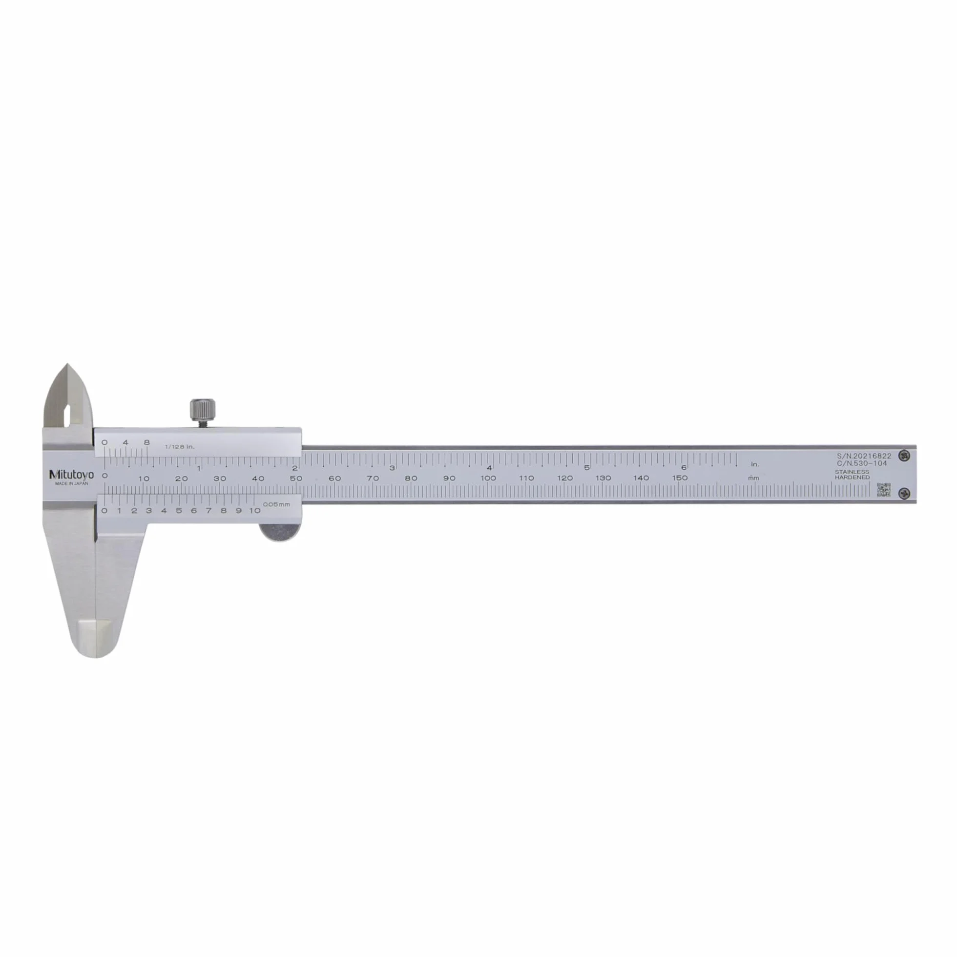 Mitutoyo 530-104 Calibro a nonio N6", 0-150 mm / 0-6 in | 0,05 mm / 1/128 in, metrico/pollici, lettura meccanica, robusto