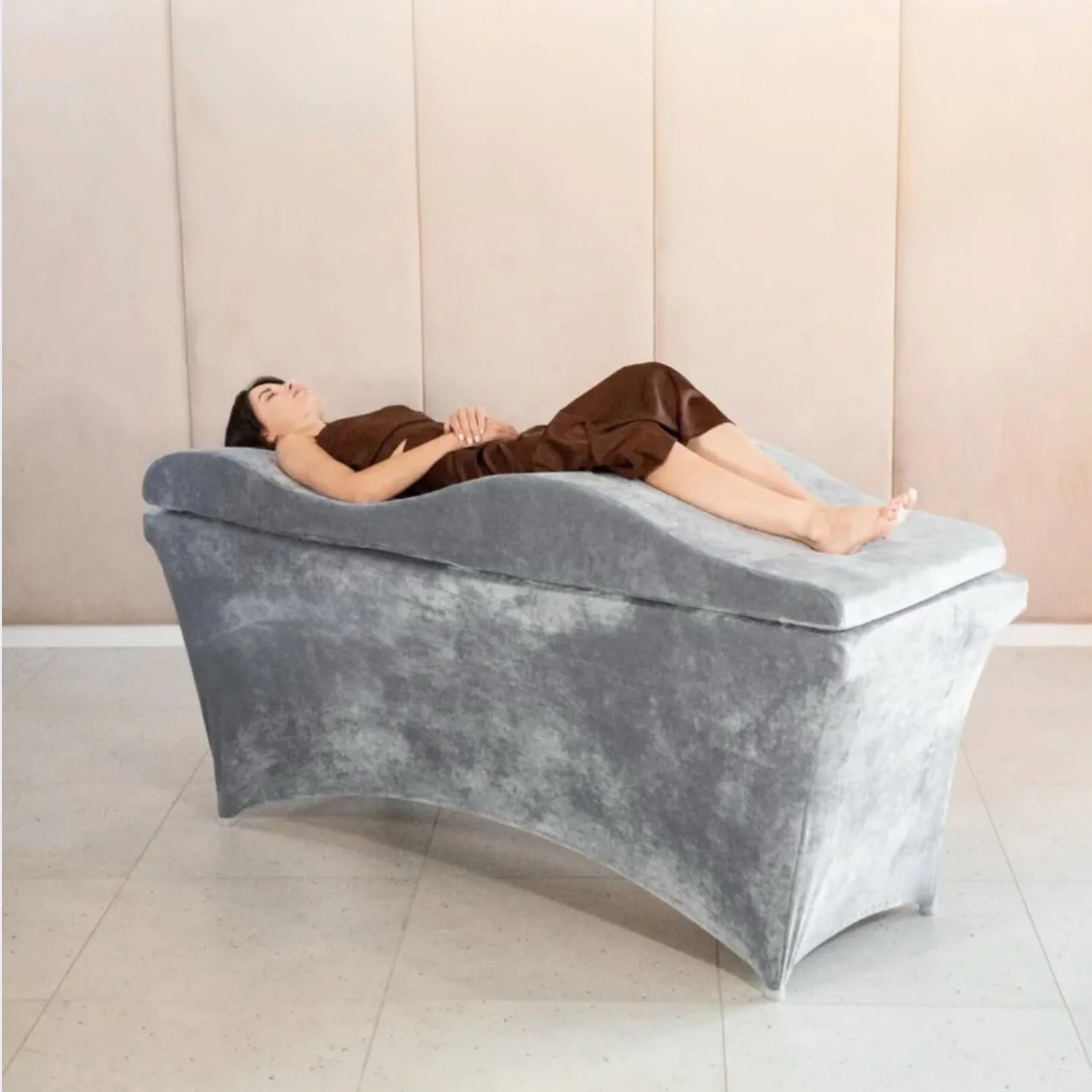 Materasso Wave con Memory Foam 180x60 per lettino cosmetico, massaggio, tavolo Spa, rivestimento in velluto, colore: grigio acciaio - Attrezzature per estetista