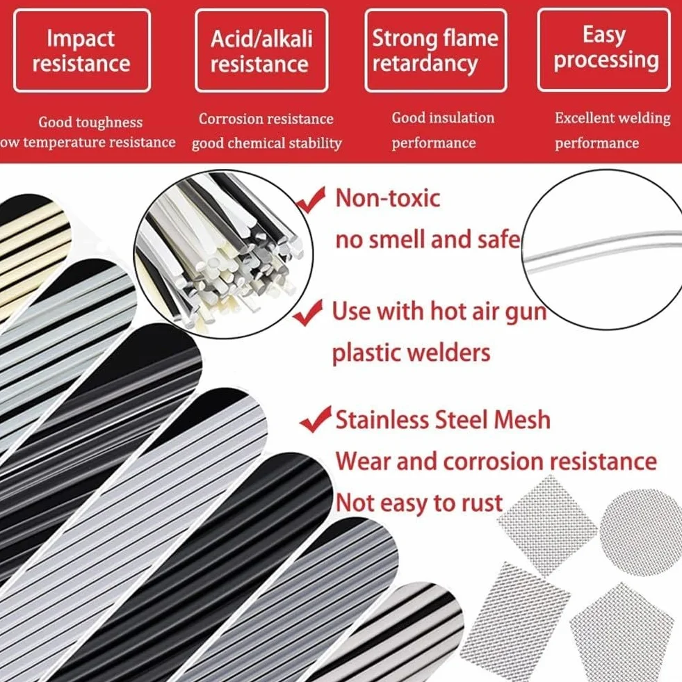 Set di 60 aste di saldatura in plastica per riparazione paraurti, kayak, barche, acciaio inossidabile e carta vetrata