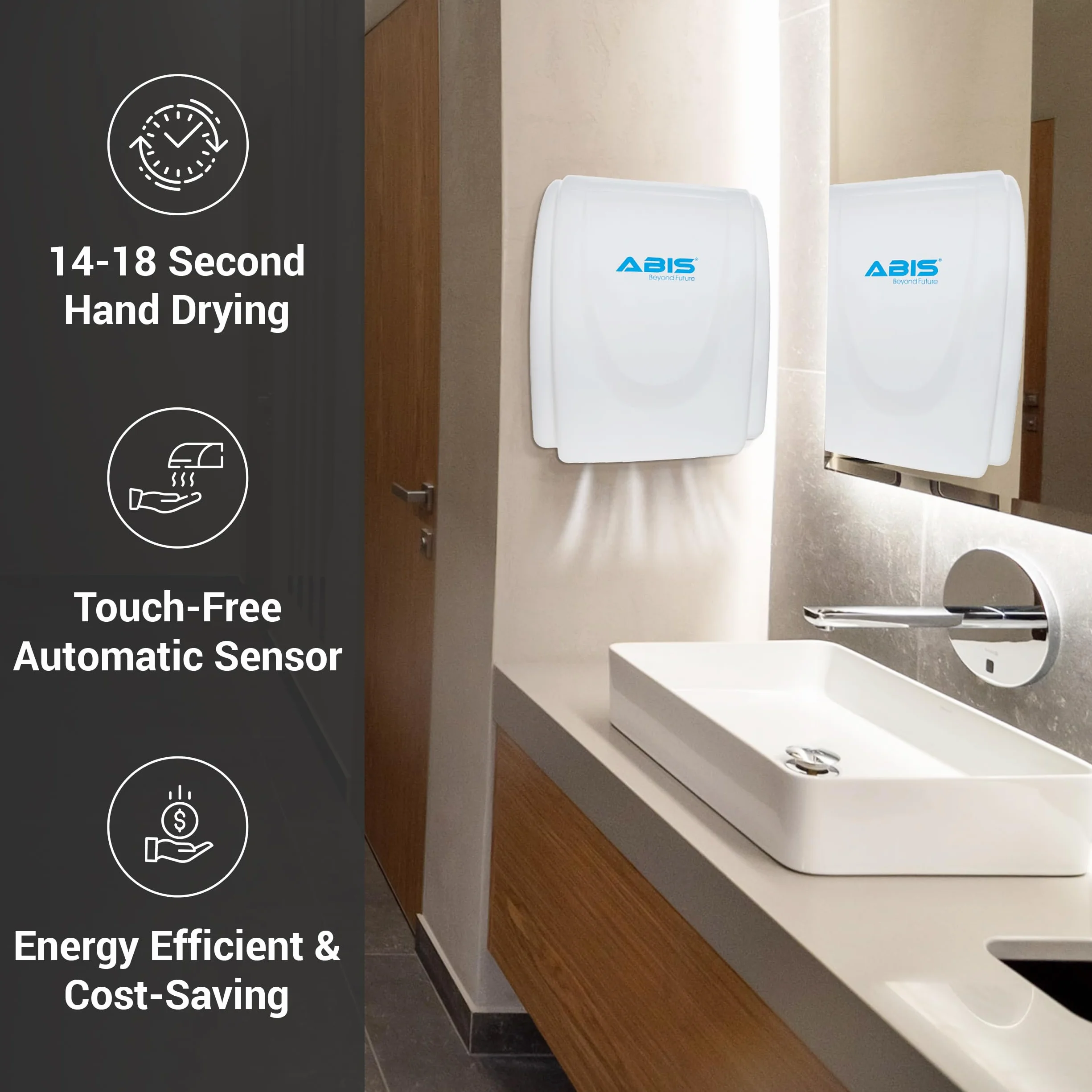 ABIS Asciugamani Elettrico - Asciugamani Elettrico Sensore Automatico Commerciale Efficiente Ottimo per Bagni Garanzia 3 Anni