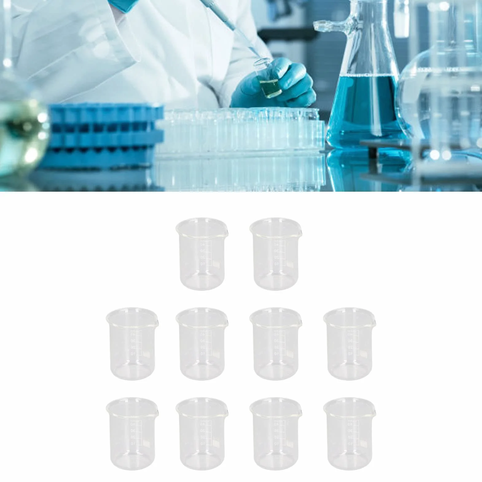 10 PCS Becher Graduato 50ml, Becher Bicchieri di Vetro per Laboratorio