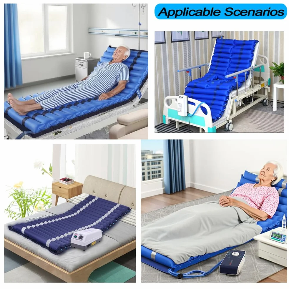 Materasso Antidecubito Antiscivolo,Allungato,A Pressione Alternata con Pompa Silenziosa,Impermeabile,In Pvc,Traspirante per La Prevenzione Di Ulcere Da Pressione Da Decubito,Blu Navy,Normale,200x90cm