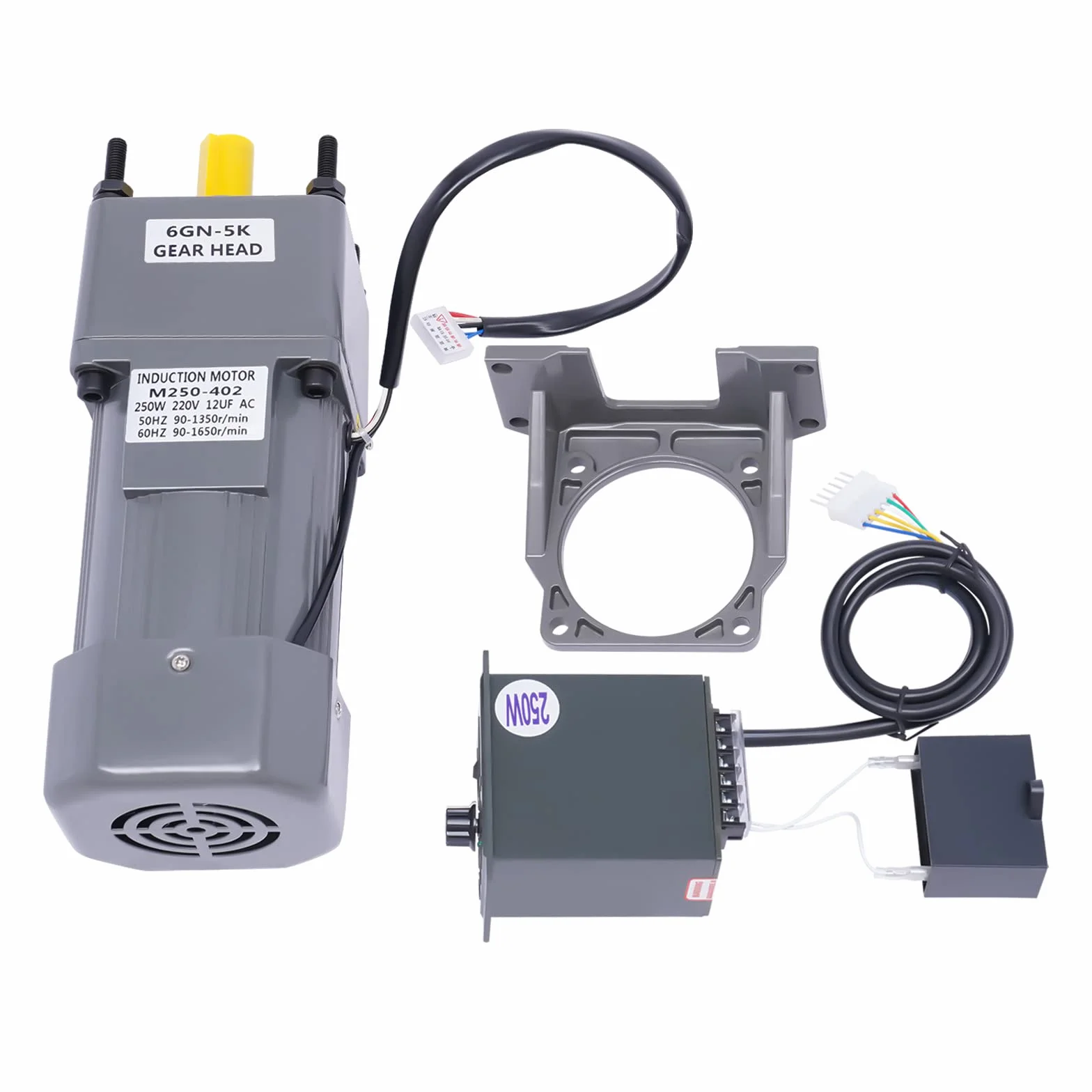 Motore elettrico, AC 220 V, 250 W, 0-270 rpm, motore inverter di frequenza regolabile con regolatore di trasmissione e supporto (5 K)