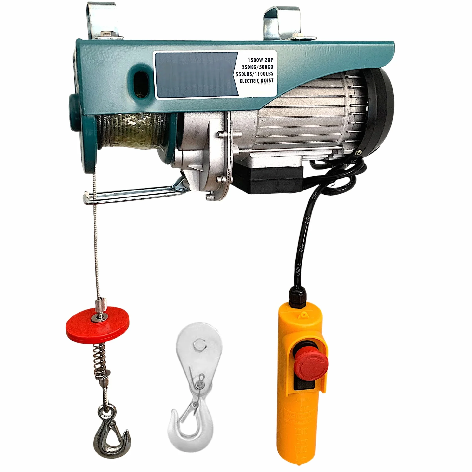 Argano Paranco Verricello Montacarichi Elettrico Portata Carico 125/250Kg 800W 1HP Cavo in Acciaio 18m Velocità di Sollevamento Fino a 10m/min Telecomando Cablato per uso Domestico e industriale