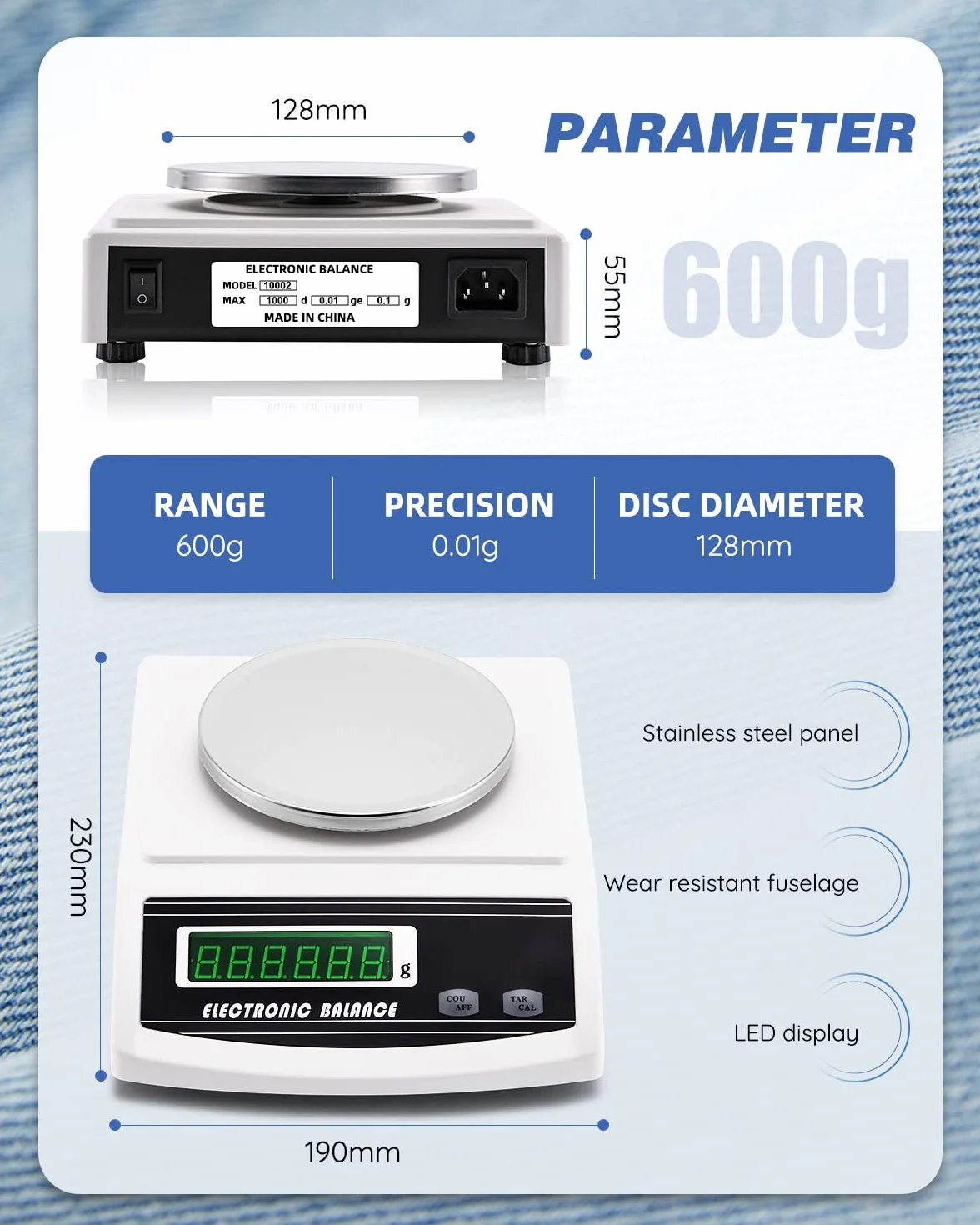 NEWTRY Bilancia digitale di precisione da laboratorio, bilancia di precisione con un campionatore di disco regolabile (600 g/0,01 g + campione)