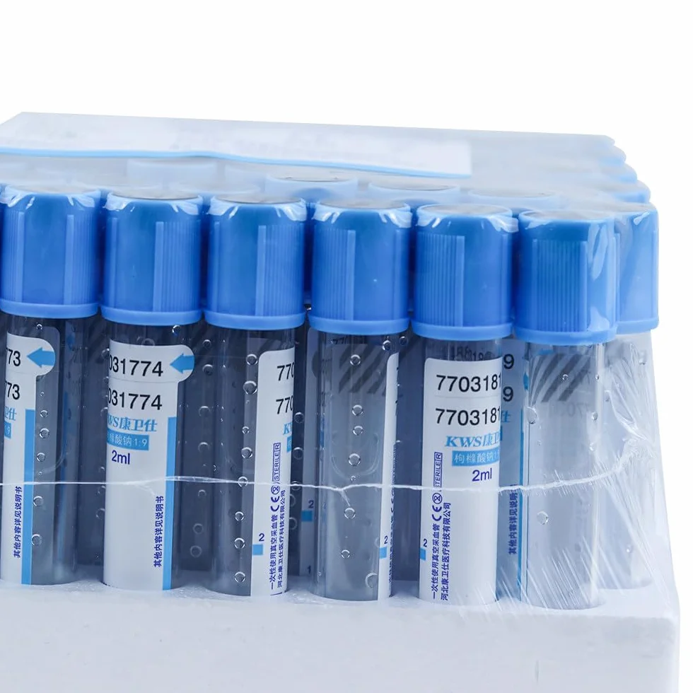 100 Provette per Prelievo di Sangue Sottovuoto, Provette in Vetro Sottovuoto da 2 Ml/5 Ml/10 Ml con Tappo A Vite Blu, Provetta Monouso Sterile in Citrato di Sodio 1:9, per Laboratorio,10ML