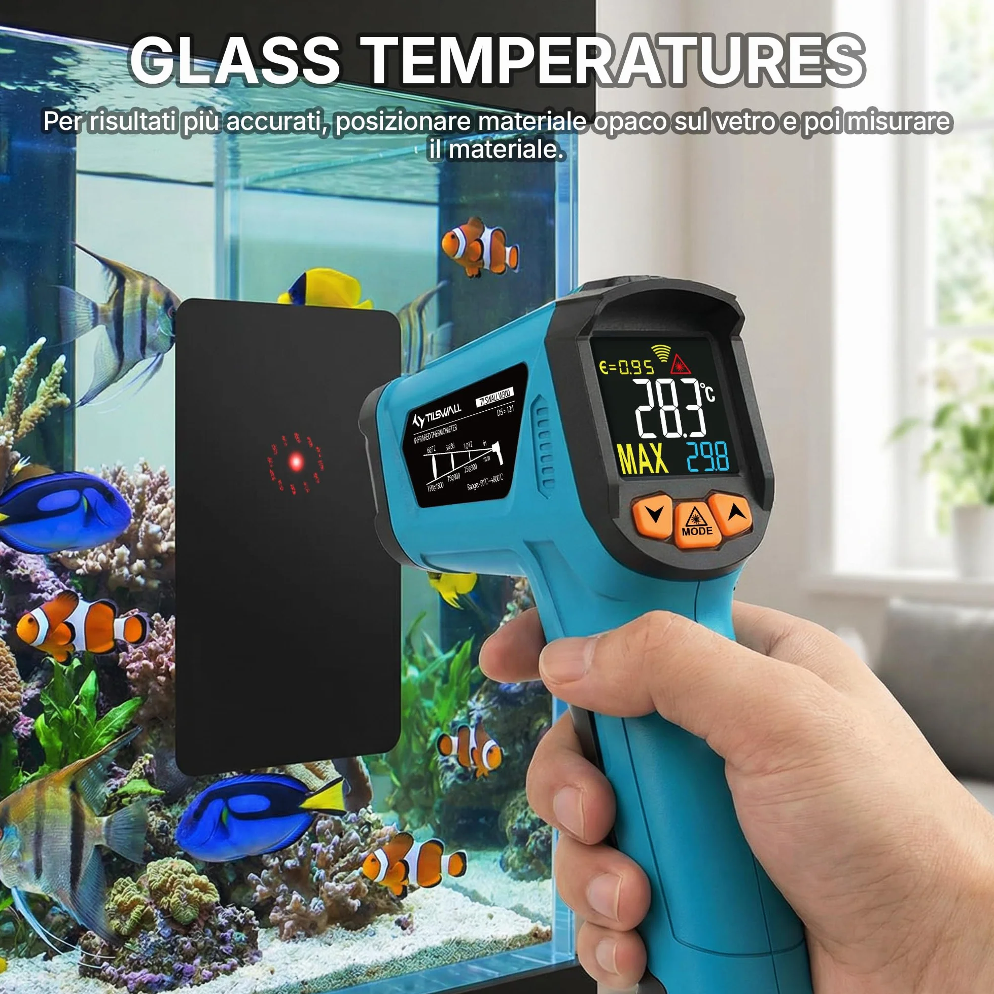 Tilswall Termometro Infrarossi Professionale -50°C~800°C con Sonda per Carne Display LCD a Colori