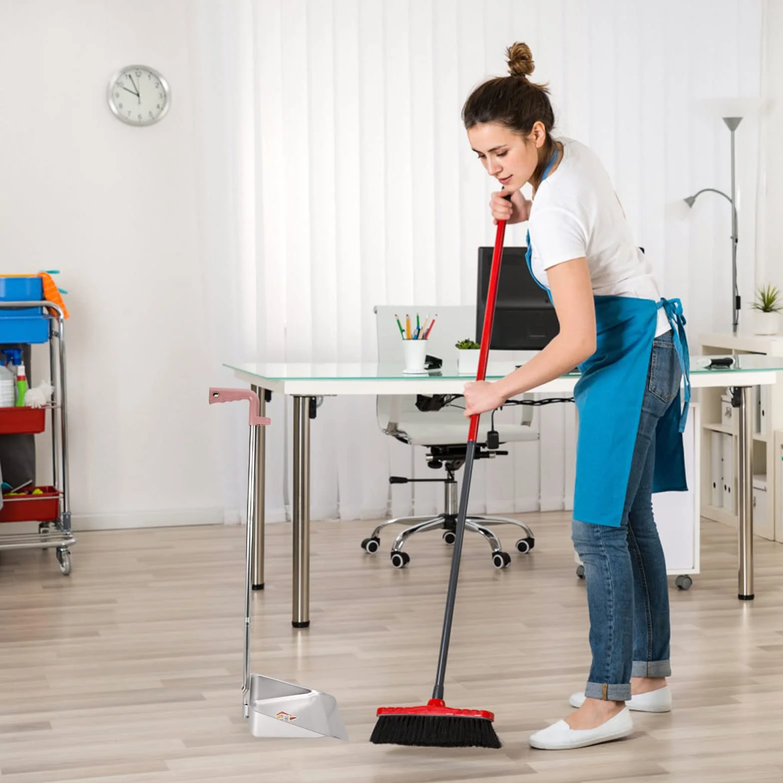 Zerodeko Paletta Per Spazzatura in Acciaio Inox Con Manico Lungo 34 Pollici Strumento Di Pulizia Resistente Per Casa Ufficio E Garage Design Ergonomico E Antiruggine