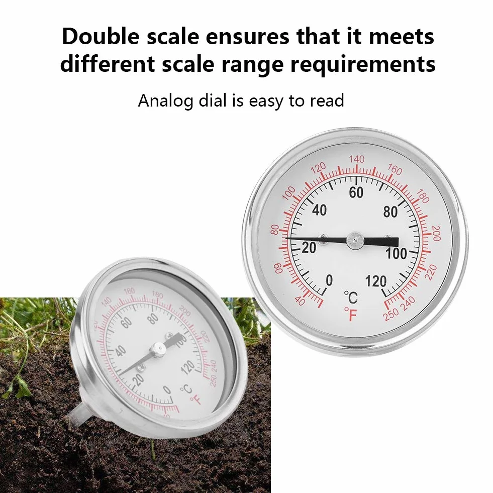 Vbestlife acqua calda tubo termometro 0-120 C 63 mm Temperatura di alluminio impermeabile quadrante orizzontale per la lettura della temperatura del serbatoio acqua calda tubo, tubo d' aria