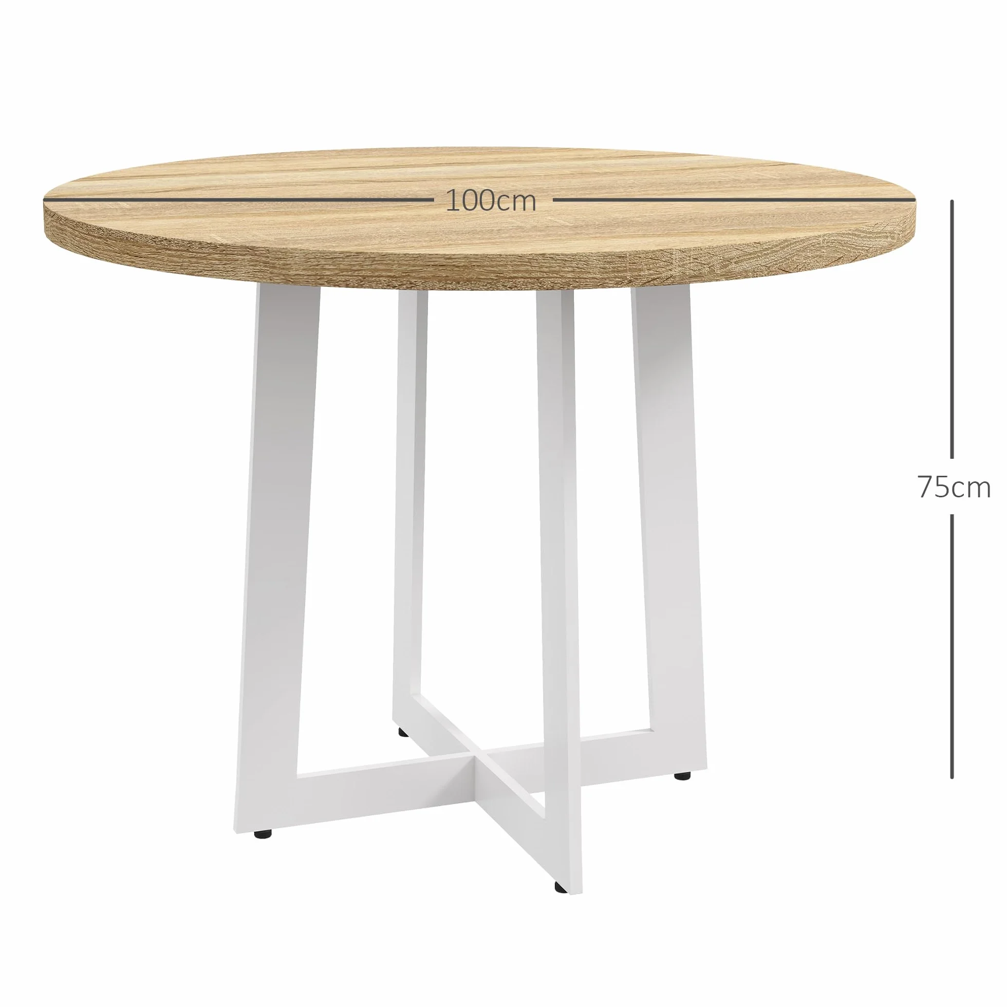 HOMCOM Tavolo da Pranzo Rotondo Ø100x75cm Bianco per 4 Persone