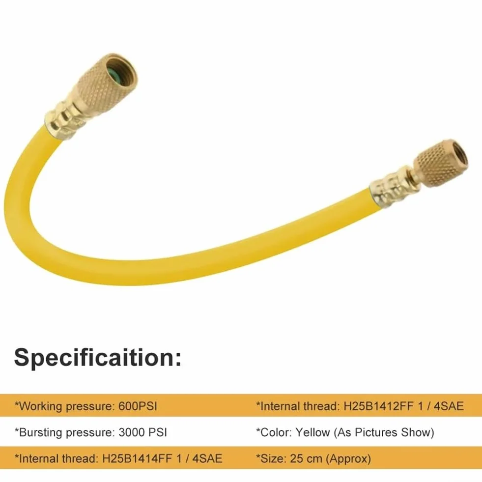 Tubo di misurazione del refrigerante, Tubo di carica R134A da 25 cm Tubo di carica del refrigerante Indicatore di tubo Kit di strumenti per fluoruro Ricambi auto per automobili Veicoli