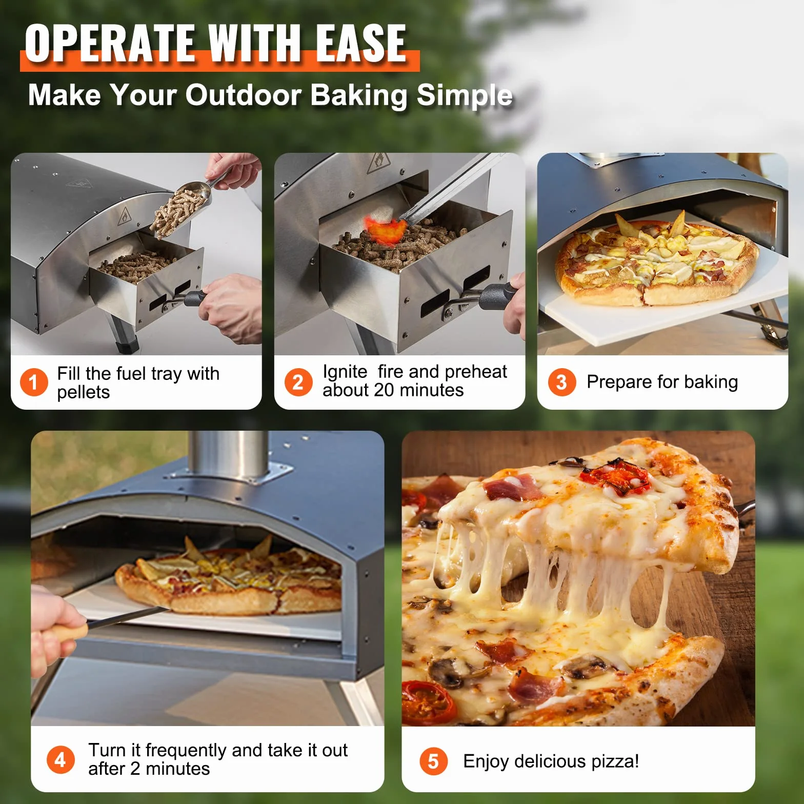 VEVOR Forno per Pizza Portatile a Pellet di Legno con Pietra per Pizza 12 Pollici Temperatura Max. 540℃, Forno Pizza Portatile da Esterno a Pellet di Legno per Viaggio Campeggio Festa Evento Banchetto