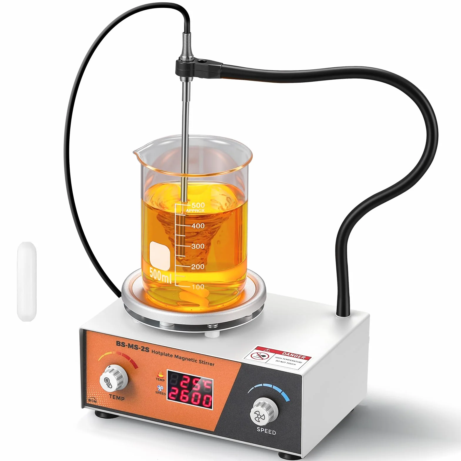 Bonviosin Agitatore Magnetico con Piastra Riscaldante 2L, Display Digitale 700-2600 RPM, Mixer da Laboratorio 100℃ 180W, Asta Supporto Sensore Pieghevole, 120x120 mm (EU)