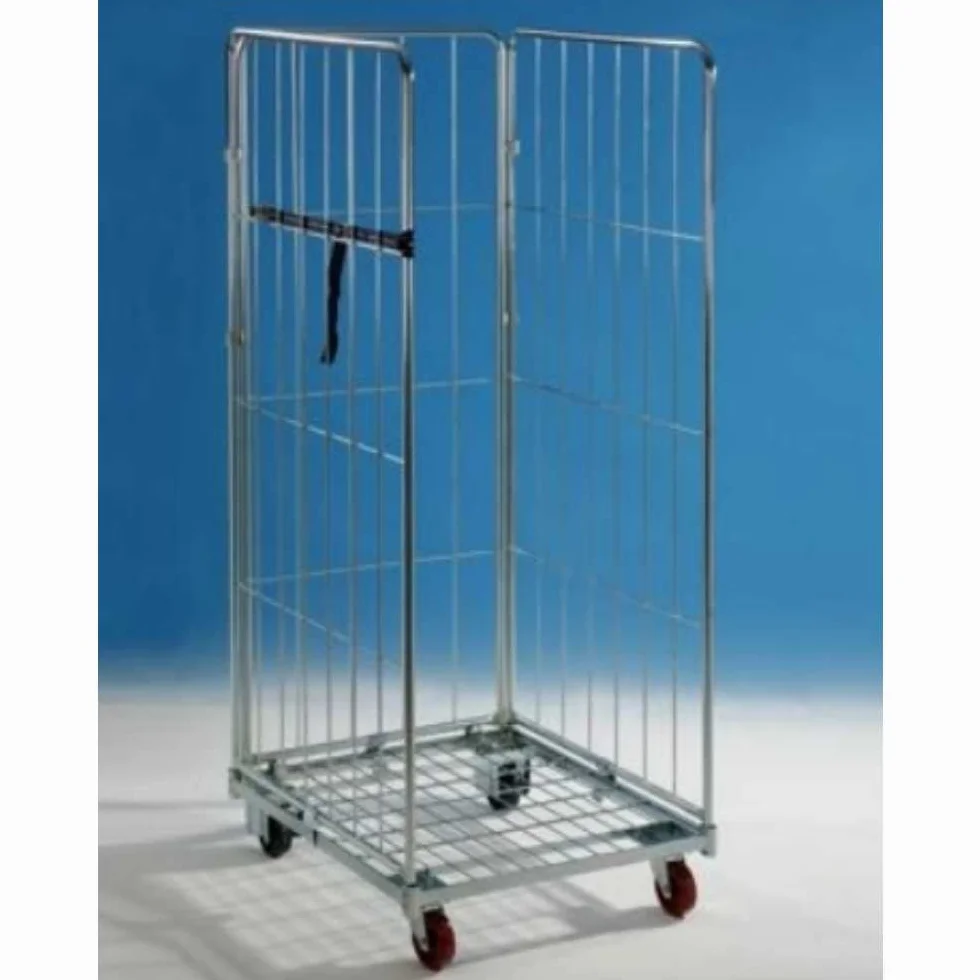 Carrello RollContainer standard Roll Container con tre pareti smontabile contenitore in filo a griglia metallica mm: 715x805x1800h per stoccaggio, esposizione e movimentazione prodotti per trasporti