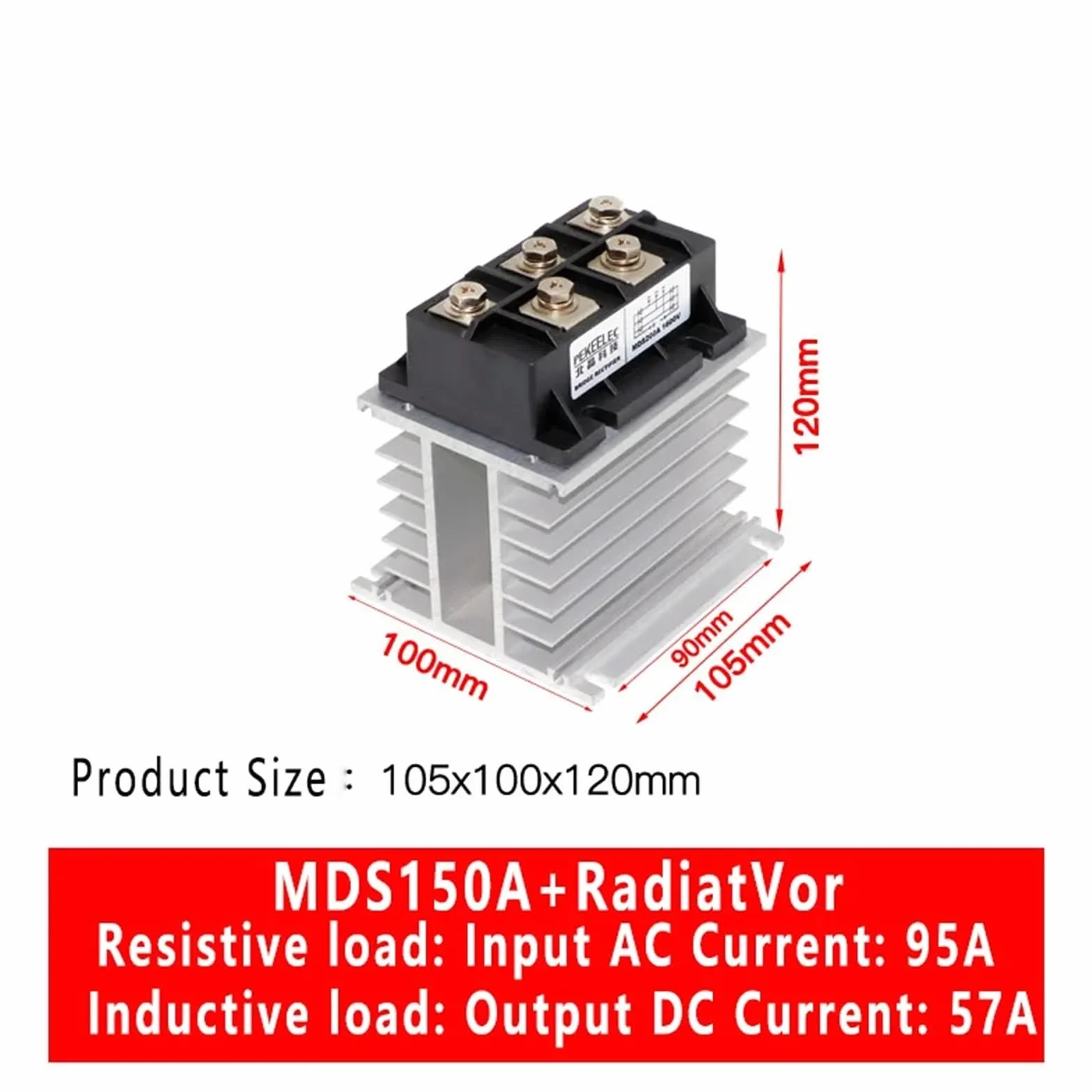 1 pz 100A Raddrizzatore a Ponte MDS 60A 150A 200A 1600 V Modulo Diodo a Onda Intera Raddrizzatore Trifase con Dissipatore di Calore in Alluminio(200A)