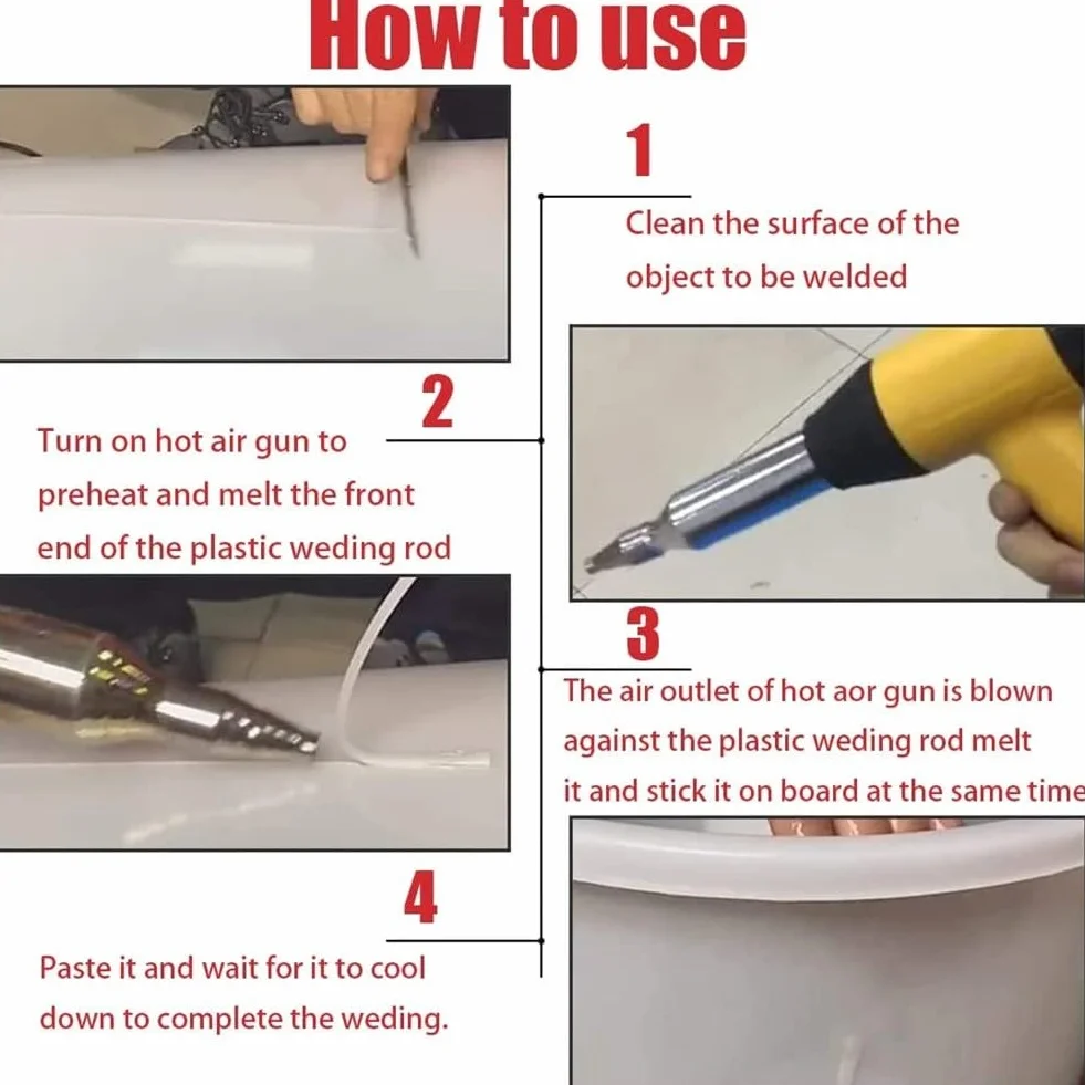 Set di 60 aste di saldatura in plastica per riparazione paraurti, kayak, barche, acciaio inossidabile e carta vetrata
