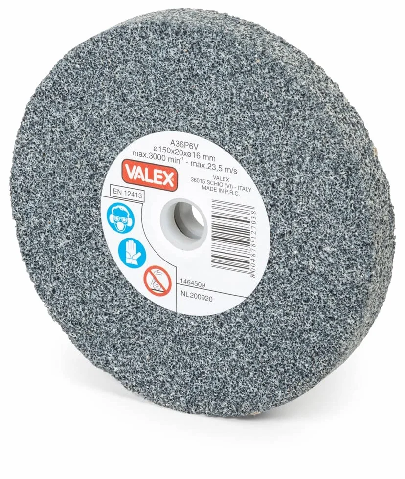 1464509 VALEX MOLA ABRASIVA 150x20MM FORO 16MM GRANA 36 SMERIGLIATRICE BANCO PIETRA RICAMBIO UNIVERSALE MOLATRICE SECCO MULTIMARCA DISCO ABRASIVO AFFILATRICE