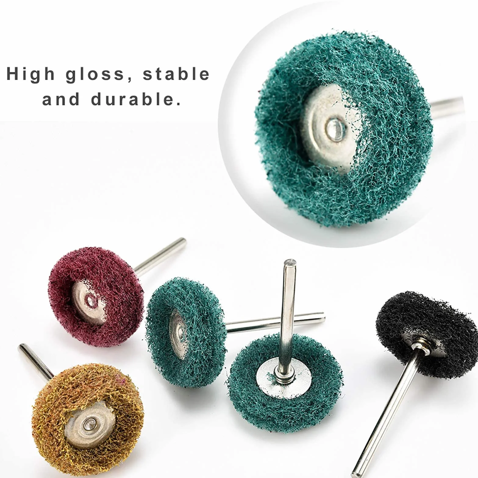 Jalan 40 pezzi Accessori, Spazzole Ruote di Lucidatura 25mm, Mola Abrasivo Lucidante per Utensili Rotanti Accessori, Grana Marrone 80/ Verde 150/ Rosso 240/ Nero 300