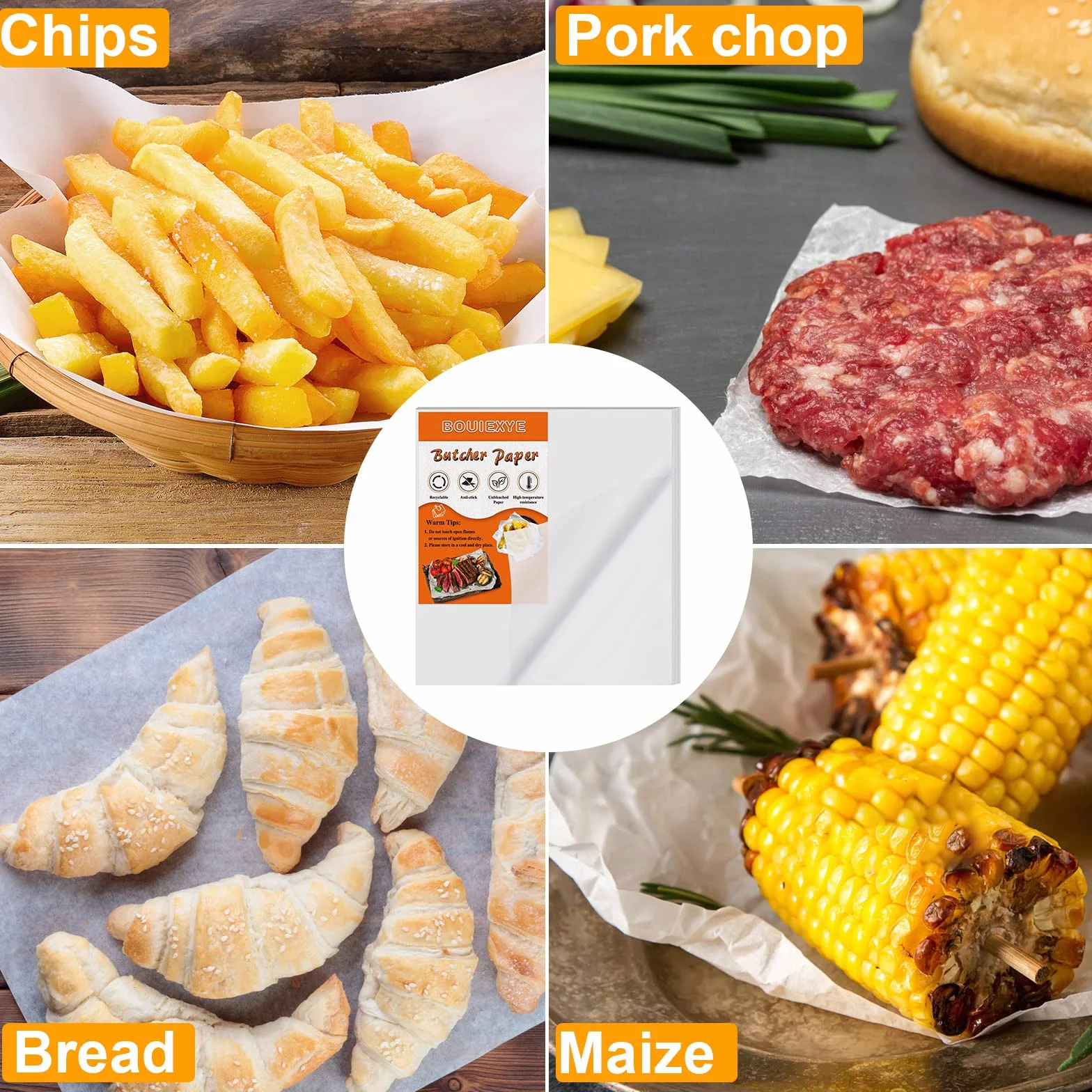 120 Fogli di Carta da Macellaio Bianca, Pretagliata, 30,5 x 30,5 cm, Usa e Getta per Avvolgere Carne