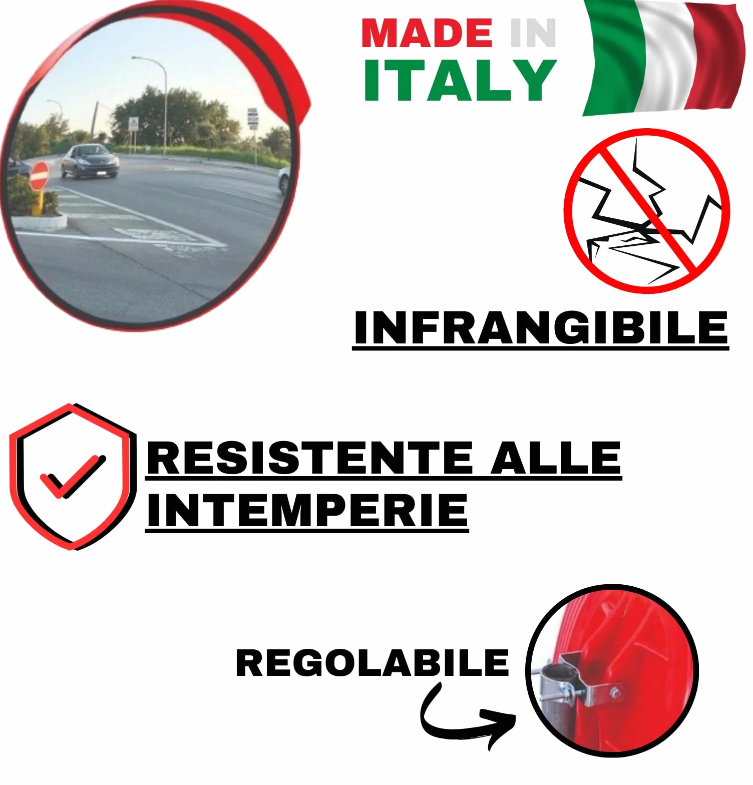 Specchio Stradale di Sicurezza 40 cm Convesso per esterno e interno, Parabolico, Infrangibile, resistente alle intemperie, garage, magazzino, elimina punti ciechi, parcheggio, curva pericolosa